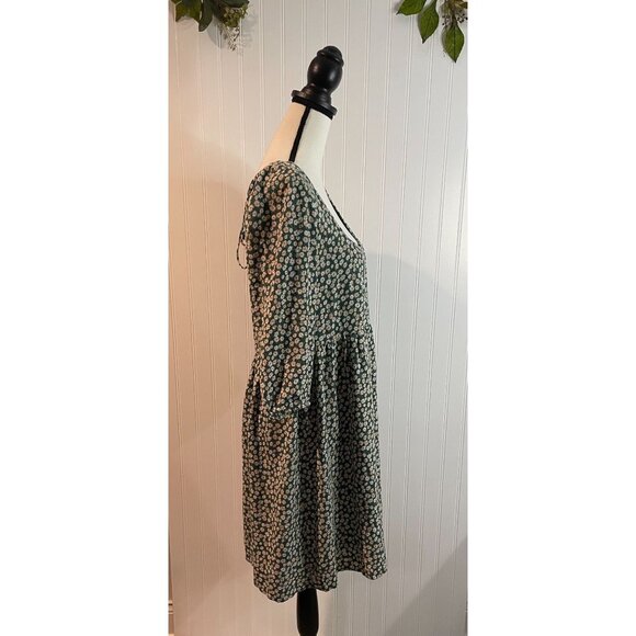 American Eagle Green Floral Mini Dress With Puff Sleeves Back Tie & Zipper Sz M - Picture 4 of 16